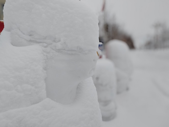 路旁的一组雪人。