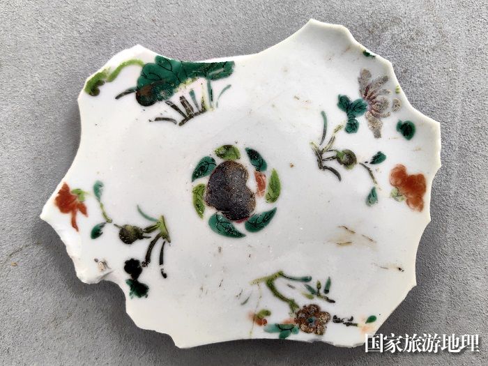 长江口二号古船考古发掘的清同治景德镇窑粉彩四季花卉纹碟片